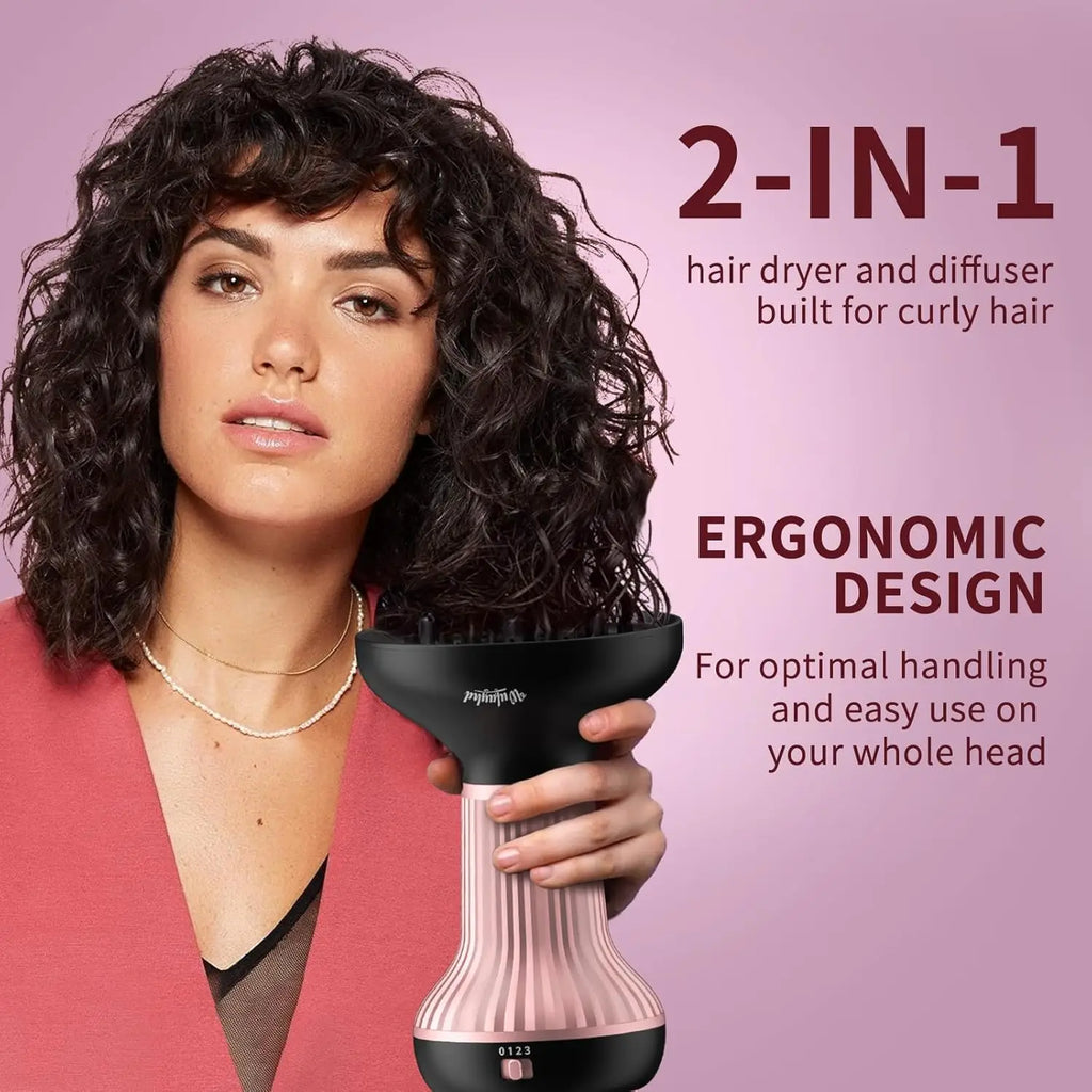 Ceramic Hair Dryer for Curly Hair: Lightweight 2-in-1 Design, Reduces Frizz & Enhances Curls, Portable with Safety Plug