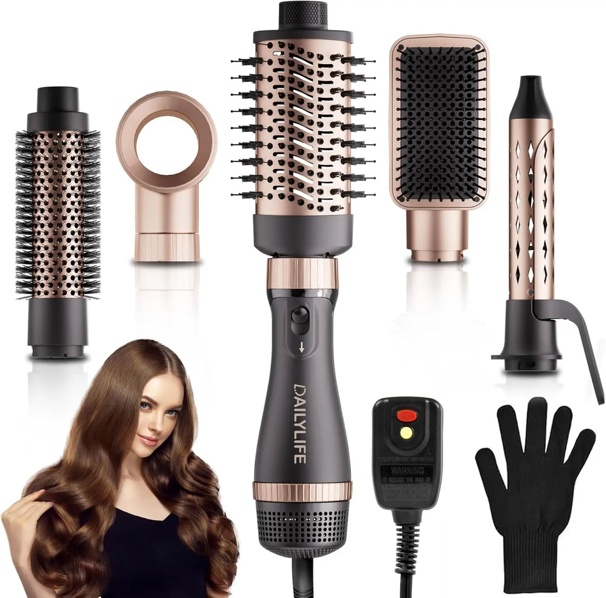 Hair Dryer Brush Set with 5 Attachments, Ionic Function for Salon Blowouts, Volumizing, Straightening and Frizz Free